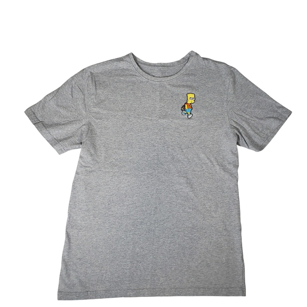 The Simpsons Bart Simpson Embroidered Heather Gray Graphic T-Shirt Medium